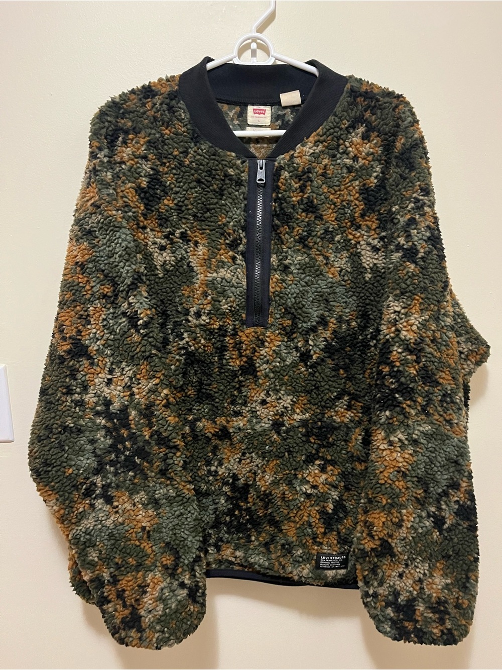 Levi’s Sherpa Fleece Quarter Zip Jacket Large L Camo Digital